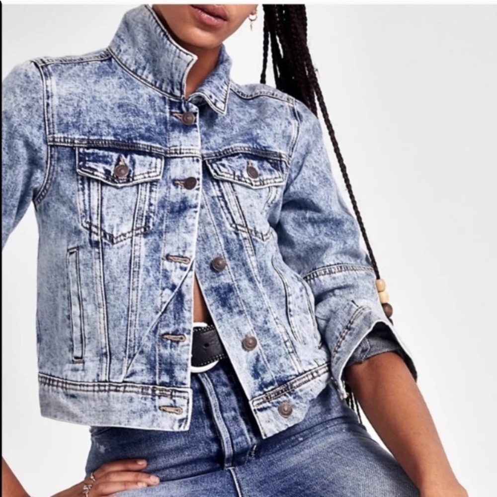 Free People Rumors Indigo Acid Wash Denim Jacket